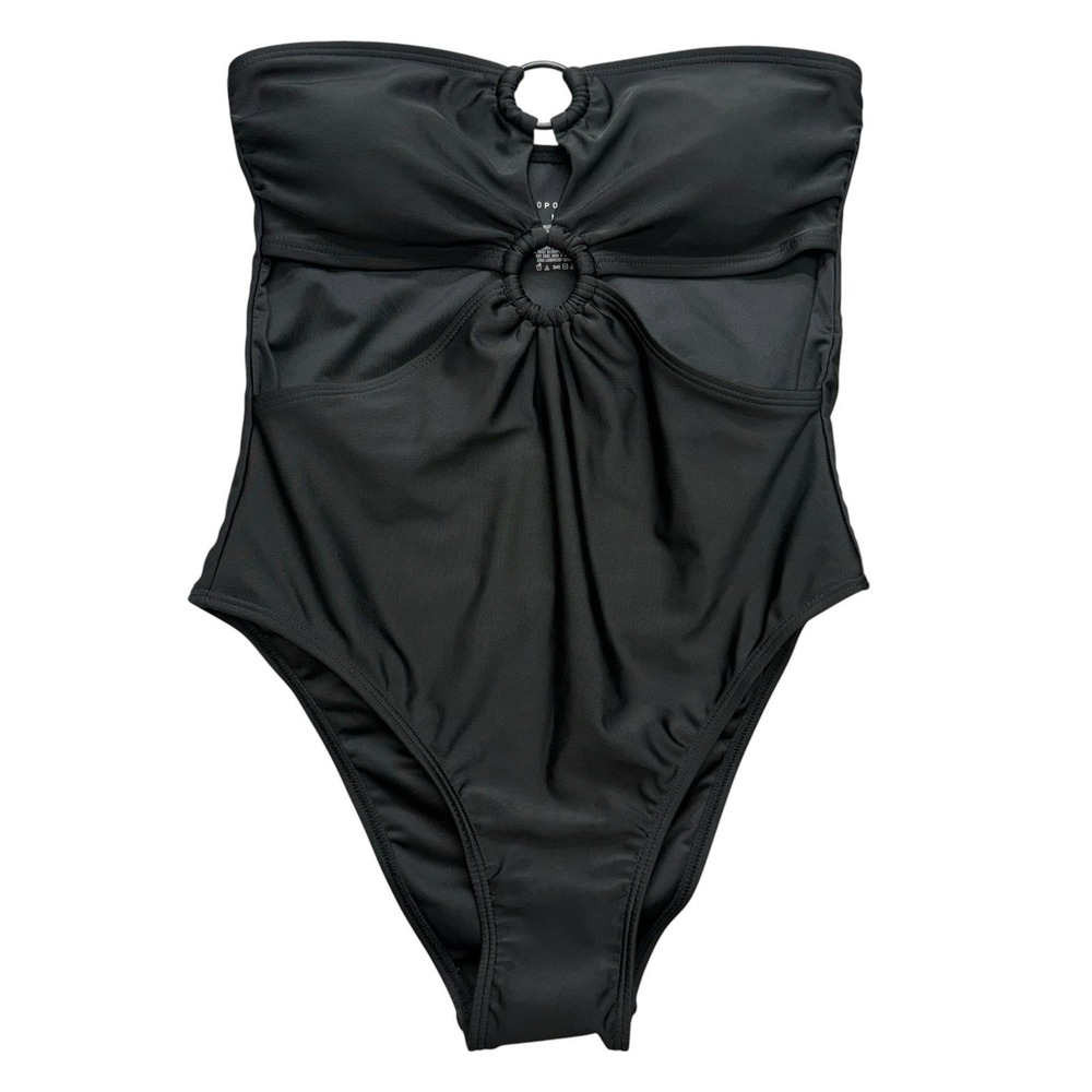 Aeropostale Womens Swimsuit Medium Black One Piece Bandeau High Leg Strapless